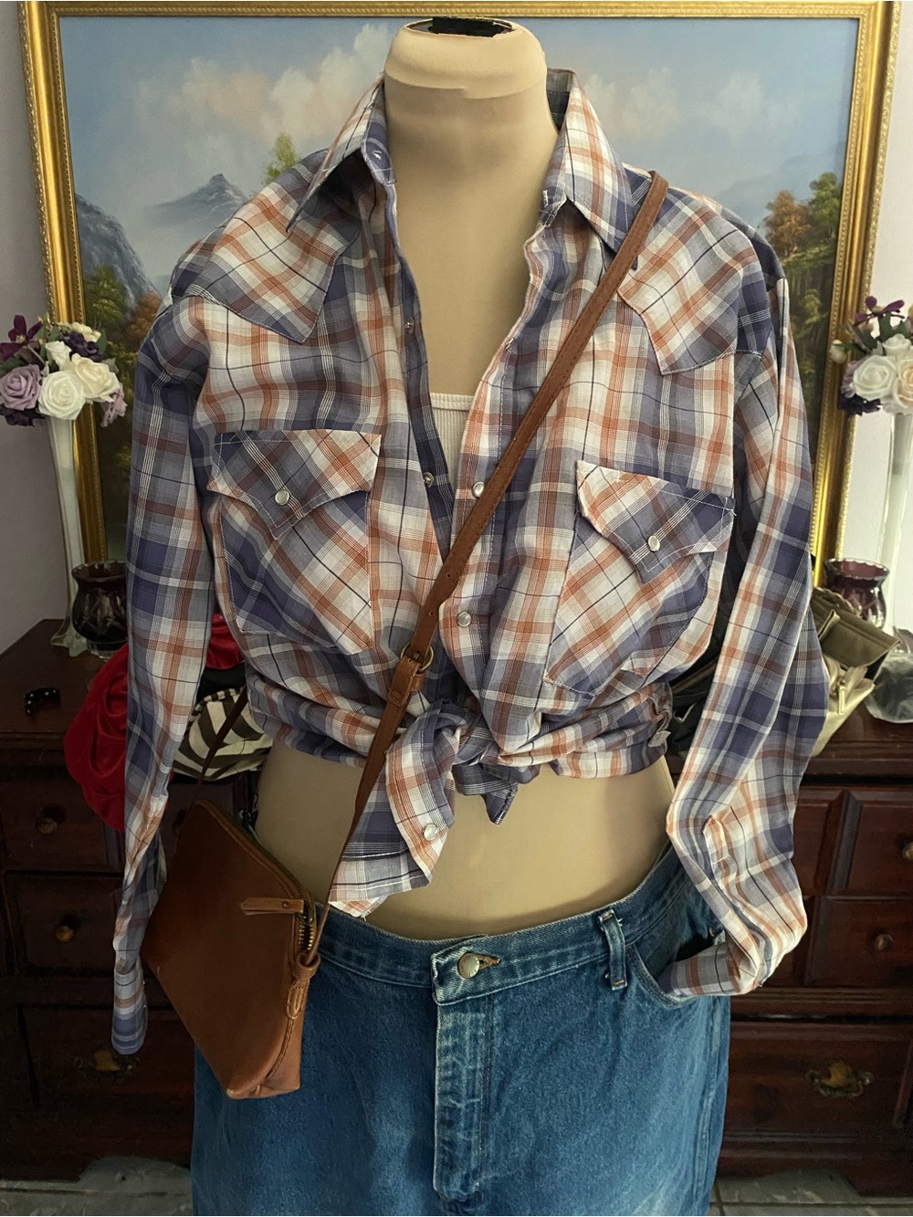 Vintage Plains Western Wear Plaid Button-Down Shirt - Blue & Brown